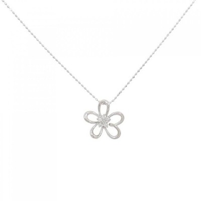 Authentic K18WG Flower Diamond Necklace 0.07CT #260-007-578-8186