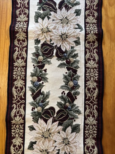 Arazzo Natalizio Poinsettia Runner da Tavolo~Holly~Borgogna~Verde~crema - Foto 3 di 10