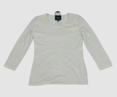 $695 Akris Punto Women's Solid White Long Sleeve Round Neck Cotton Top Size 4