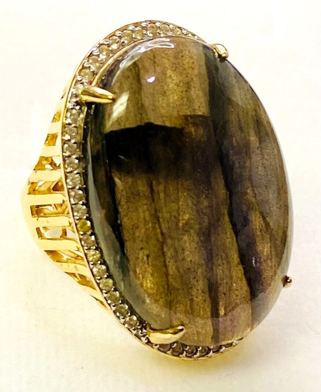HSN Rarities 14K Gold Clad Sterling Labradorite & White Zircon Vermeil Ring SZ 6