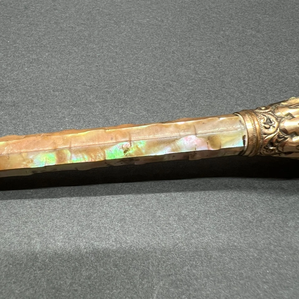 Antiguo Paraguas Sombrilla Bastón Mango Amarillo Madreperla Repoussé Mango GF Foto 3 de 4