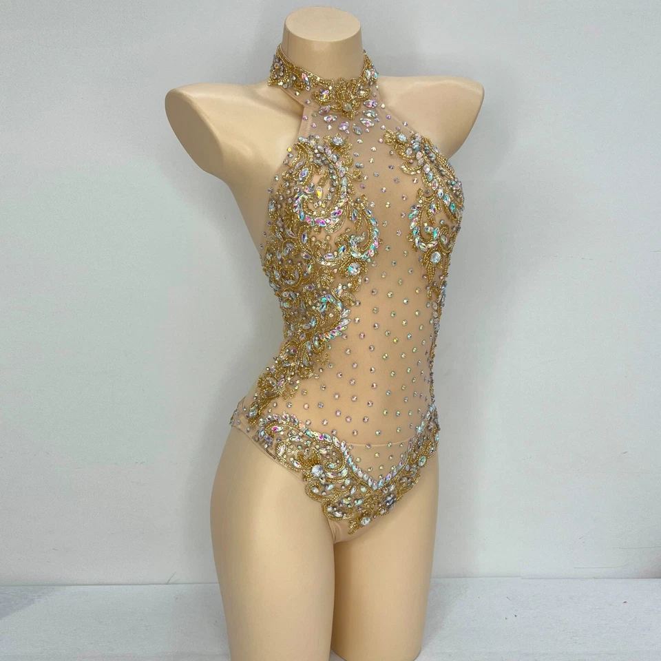 Sequin RAVE EDC Dancer Singer Carnival Dance Costume Night Club Bodysuit Leotard - Image 3 of 4