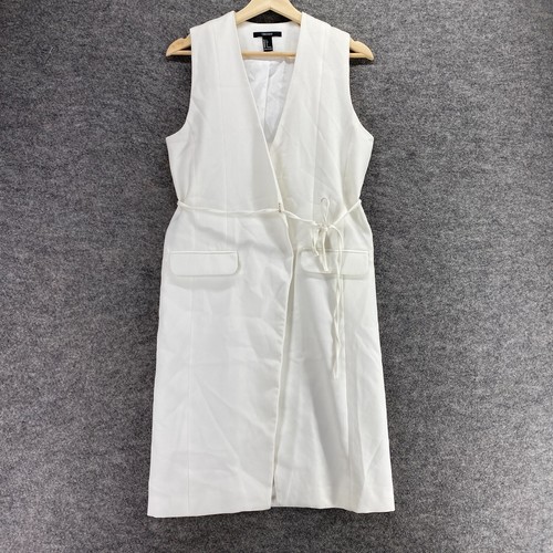 Forever 21 Kleid Damen M Medium Weiß Etui Midi V-Ausschnitt Ärmellos Gürtel