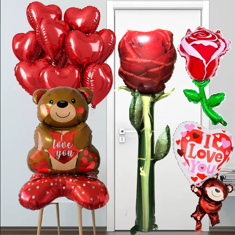 Globo de fiesta de San Valentín decoración grande rosa flor oso de peluche globos R Foto 2 de 4