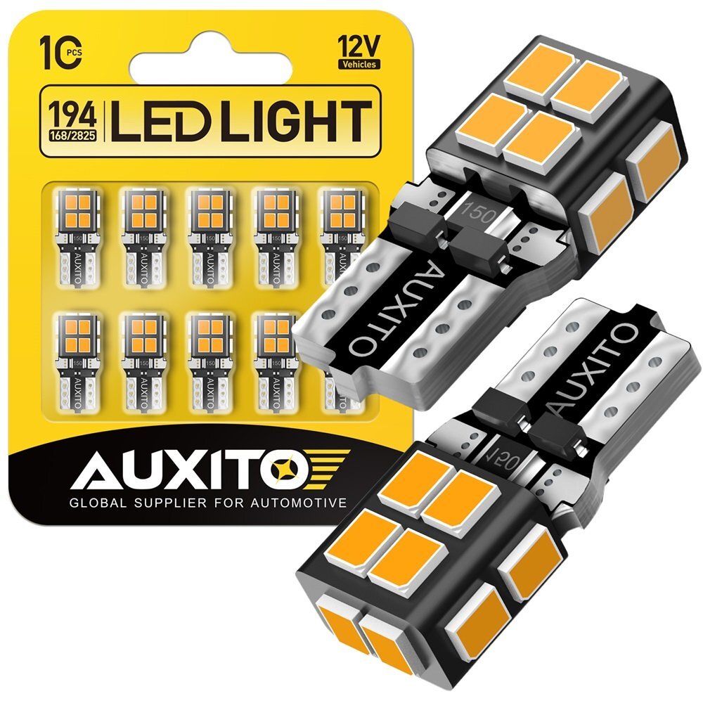 10X AUXITO Amber 175 2825 Light Bulb Super Bright 168 194 T10 LED Parking 3000K