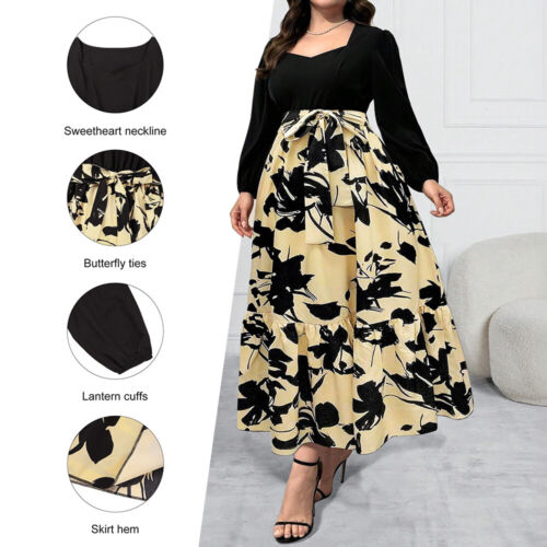 Womens Floral Long Sleeve Long Dress Square Neck Holiday Beach Swing Dresses - Picture 13 of 14