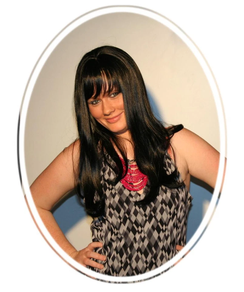 Черный парик 776 Cleo длинный 21 дюйм прямая стреловидная челка синтетическая красота модная сцена - Изображение 2 из 4