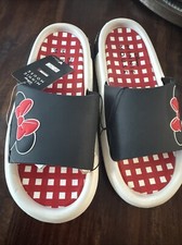 CUTE Disney Minnie Mouse Bow Checkered Women's Flip Flop Slides 10 Black Red