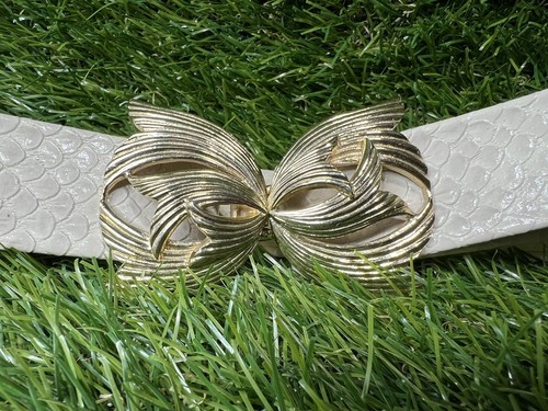 VINTAGE MIMI DI N INTERLOCKING Gold Plated BELT BUCKLE & Faux Leather Belt Rare - Picture 2 of 8