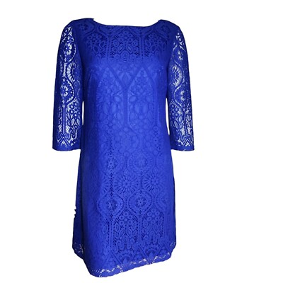 JESSICA HOWARD Solid All Blue Lace Overlay Zip Back Dress Womens Size 10P 
