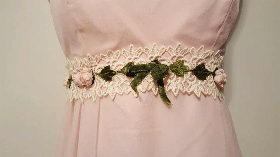 Mini Vestido Vintage Años 60 Rosa Claro Gasa Tafetán Talla 11 Foto 2 de 4