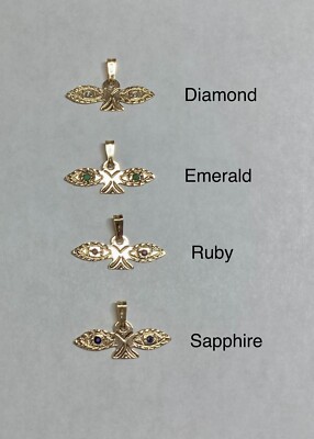 14K Gold Ojos de Santa Lucia Augen Anhänger mit Diamanten, Smaragd, Rubin oder Saphir