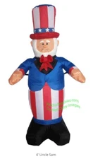 4' Air Blown Self-Inflatable Lighted Patriotic Day Uncle Sam Wearing Top Hat