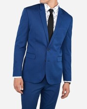 NEW EXPRESS 228 OCEAN BLUE EXTRA SLIM COTTON BLEND STRETCH SUIT JACKET SZ 36R