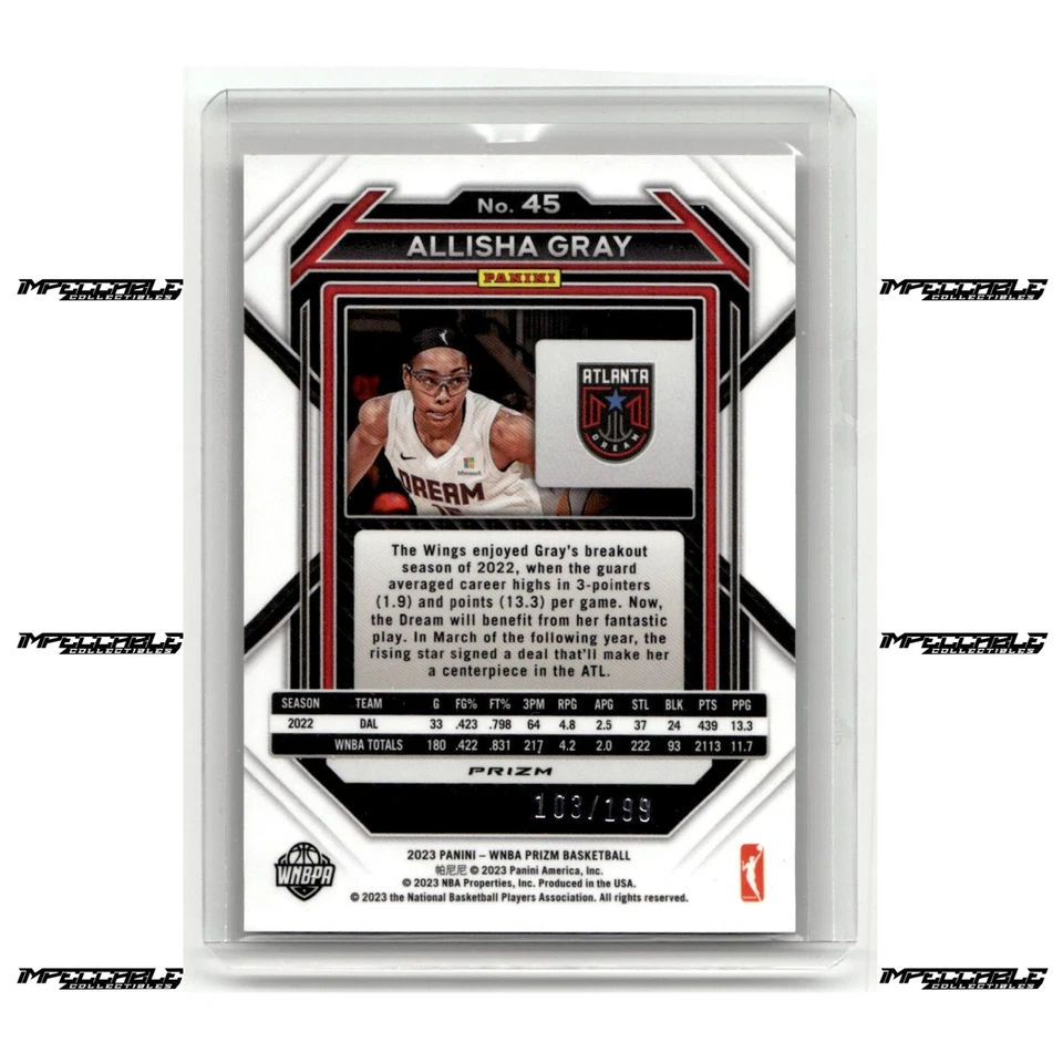 2023 Panini Prizm WNBA - Allisha Gray #45 Red Prizm /199 - Image 2 of 2