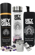 HEY GIRL Crystal Water Bottle Tea Infuser Rose Quartz Amethyst 350ml New