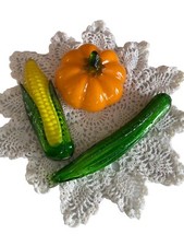 Vintage Hand Blown Art Glass Vegetables Lot of 3 Murano Style Decor
