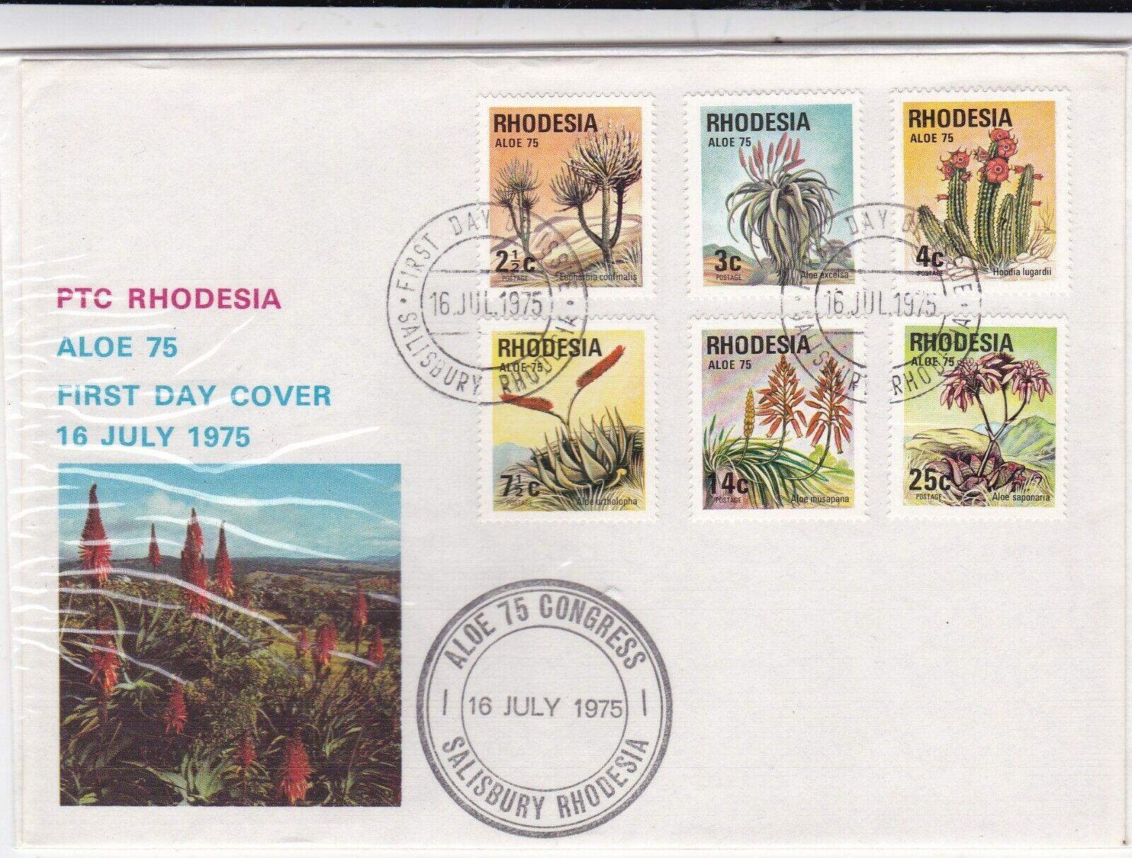 Rhodesia 1975 Aloe 75 Congress FDC Salisbury Cancel VGC unaddressed