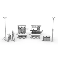 S Scale Miniatures Figures Of Breakfast And Coffee Stalls Scene Props Model
