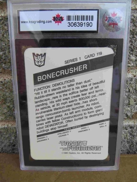 1985 Hasbro Transformers Bonecrusher Graded Card 9 #119 Orange Background - Image 2 of 2