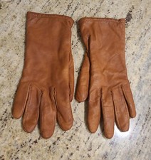 Women's Size M Brown Leather Knit Lined 10" Long Gloves