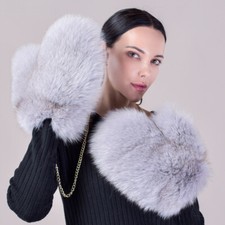 Women's Luxury Real Fox Fur Gloves Warm Fingerless Soft Big Wrist Mittens Winter