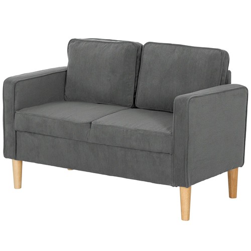 Small Two-Seater Corduroy Sofa - Grey - Picture 11 of 12