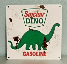 SINCLAIR DINO GASOLINE ALUMINUM SIGN 8X8" SIZE DISTRESSED ART MANCAVE GARAGE
