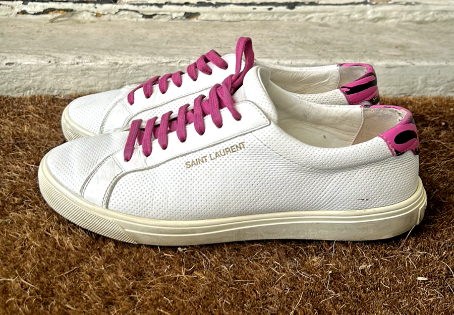 Saint Laurent Paris Sneakers basse Andy bianco rosa nuove con scatola 41