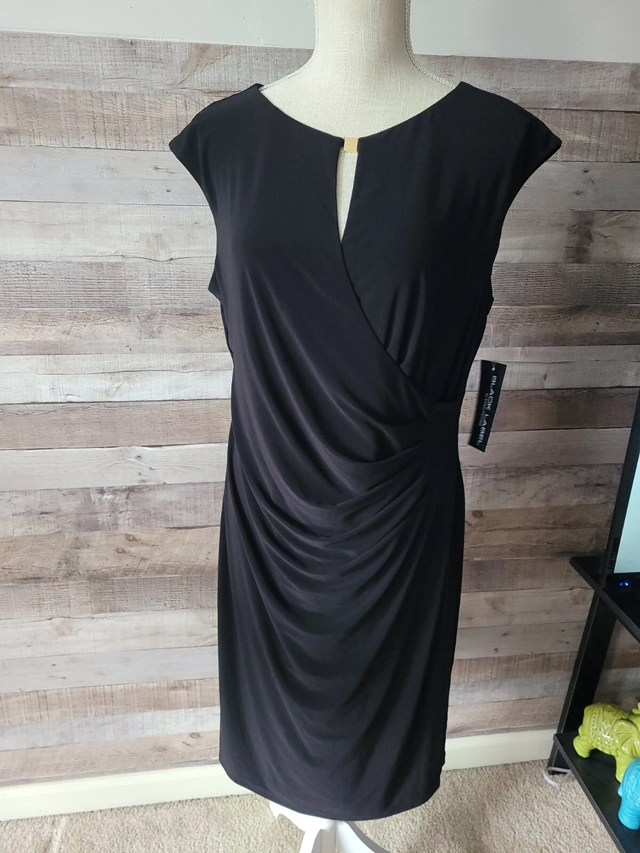 Black Label by Evan Picone Black Faux Wrap Dress Size 10 NWT