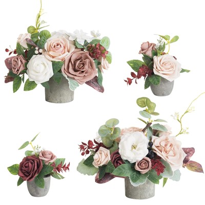 Ling's Moment Dusty Rose & Mauve Artificial Flowers with Vase Wedding Table D...