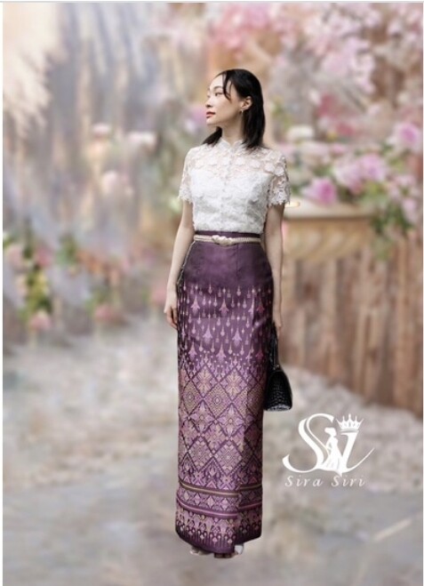 modern thai silk dress RaanPahMuang Luxurious Traditional Thai Clothing Silk Dress Chinese Front Cut Outfit Chinese Collar