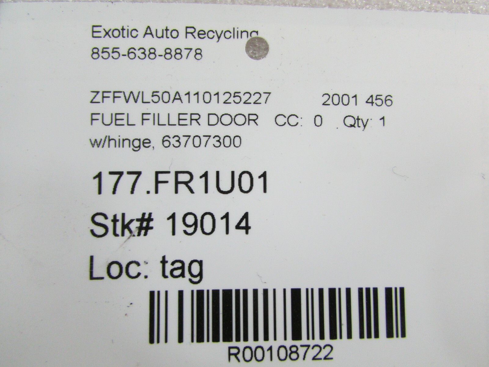Ferrari 456, Fuel Filler Door w/ Hinge, Used, P/N 63707300