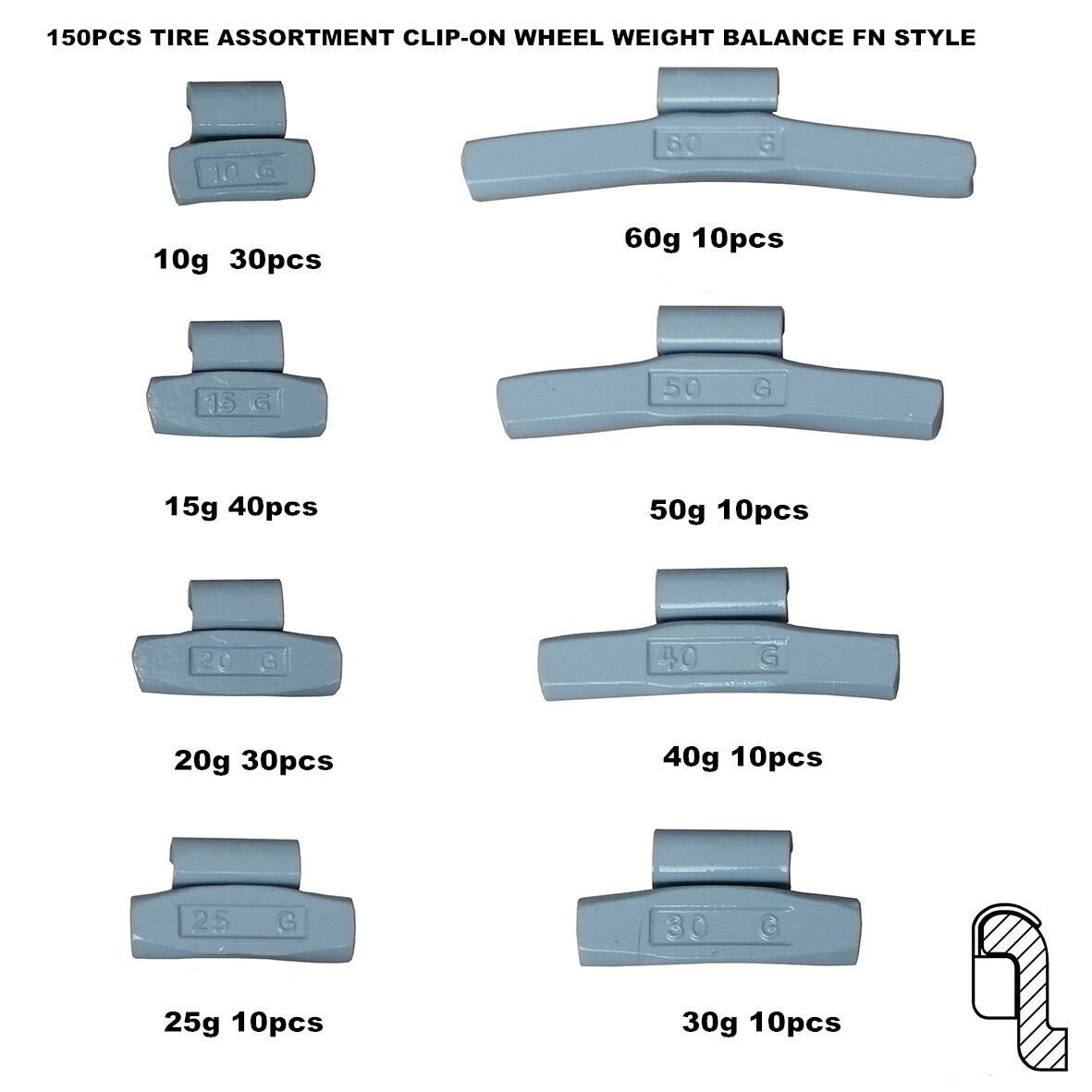 50 Pcs P‑Style Clip‑On Wheel Weights – 1oz 28g Lead‑Free For Tire Balancing