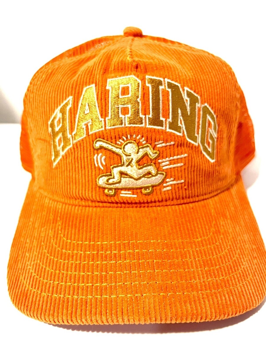 Keith Haring x Mad Engine Trucker Hat Cap Orange Corduroy Stitched