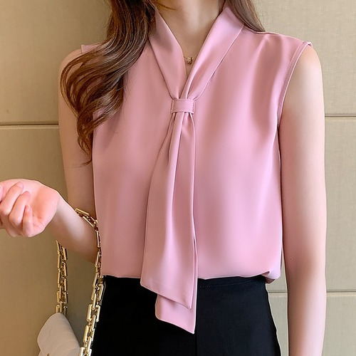Women Shirt Pink Ribbon Blouses Sleeveless Summer Shirts Top V-neck Blouse  Tops | eBay