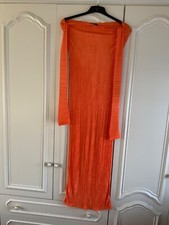 Pretty Little Thing PLT Bandeau Cowl Back Maxi Ribbed Orange Summer Dress  UK 12