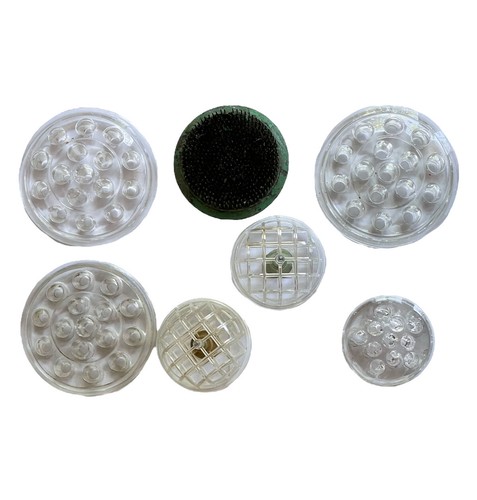 Flower Frog Stem Holder Floral Arranging Tool Lot Of 7 4 Glass 2 Plastic 1 Metal - Picture 1 of 4