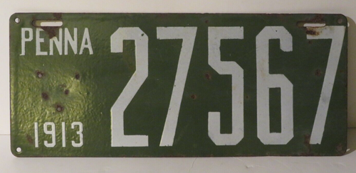 1913 Pennsylvania Nummernschild Porzellan grün/weiß 5-stellig