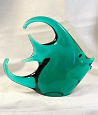 Art Glass Teal Angelfish Decor / Paperweight - Murano-Style--