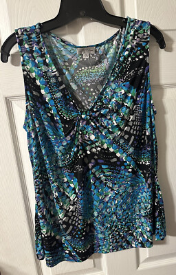 TAHARI Women Textured Slippery Polyester Tank Top Pleat Front Size 16P
