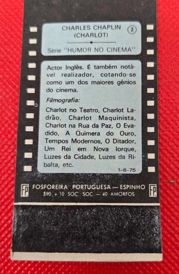 Charlie Chaplin Vintage Portugal Matchbook English Comic Actor, Filmmaker - Image 4 of 4