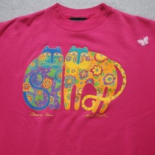 Vintage 80s Blaine Stafford Laurel Burch Pink Cat Sweatshirt FLAW