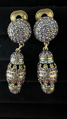 Heidi Daus Earrings Art Deco Pave Multi-stone Pave & Swarovski Clip-On Vintage