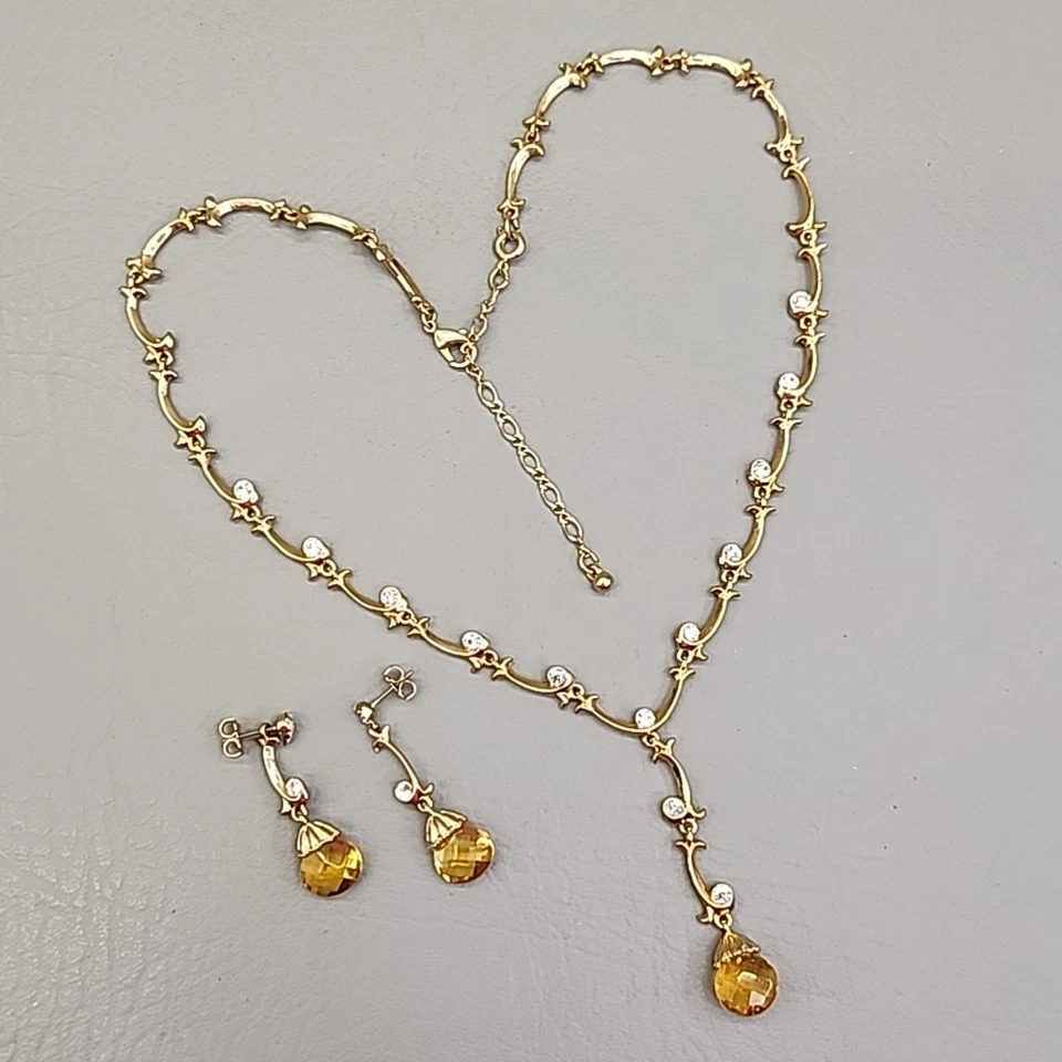 Vintage Avon Necklace Pierced Earrings Set Briolette Vine Gold Tone 19" - Image 3 of 4