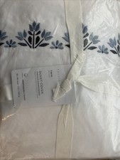 Pottery Barn Blossom Floral Embroidered TWIN Duvet Cover - Blue - NEW