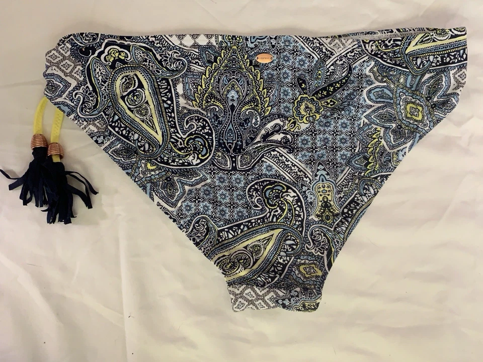 ESPRIT, parte inferior de traje de baño, cachemir azul/amarillo, mediano, borlas laterales Foto 2 de 4