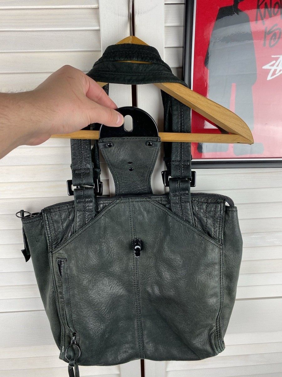 Vintage 00s Diesel Leather Bag Green Y2K Industrial Lock Shoulder