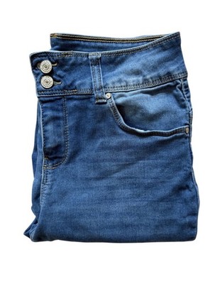 9th & Main Womens Petite Blue Denim Jeans Solid Button 5-Pocket Size 8P
