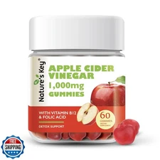 Nature's Key Apple Cider Vinegar Gummies -1000mg 60 Count, for Weight Loss, D